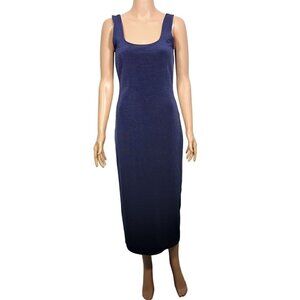 J. Crew Vintage Y2K Women's Navy Blue Midi Length Slit Sleeveless Dress Size 4